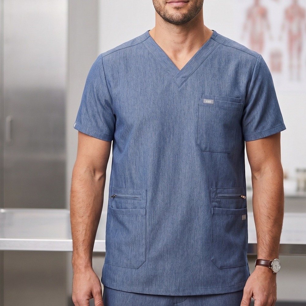 FIGS Technical Collection V Neck Scrub Top XXL Blue Three Pocket Short Sleeve